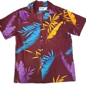 Vintage Kai Nani Hawaii Aloha Shirt L Tropical Leaf Print Rayon Style Hawaiian